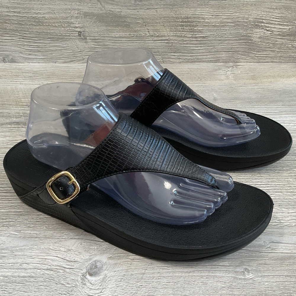 Fit Flops The Skinny Black Sandals Women's 10 Platform Thong Snake Print 350-001